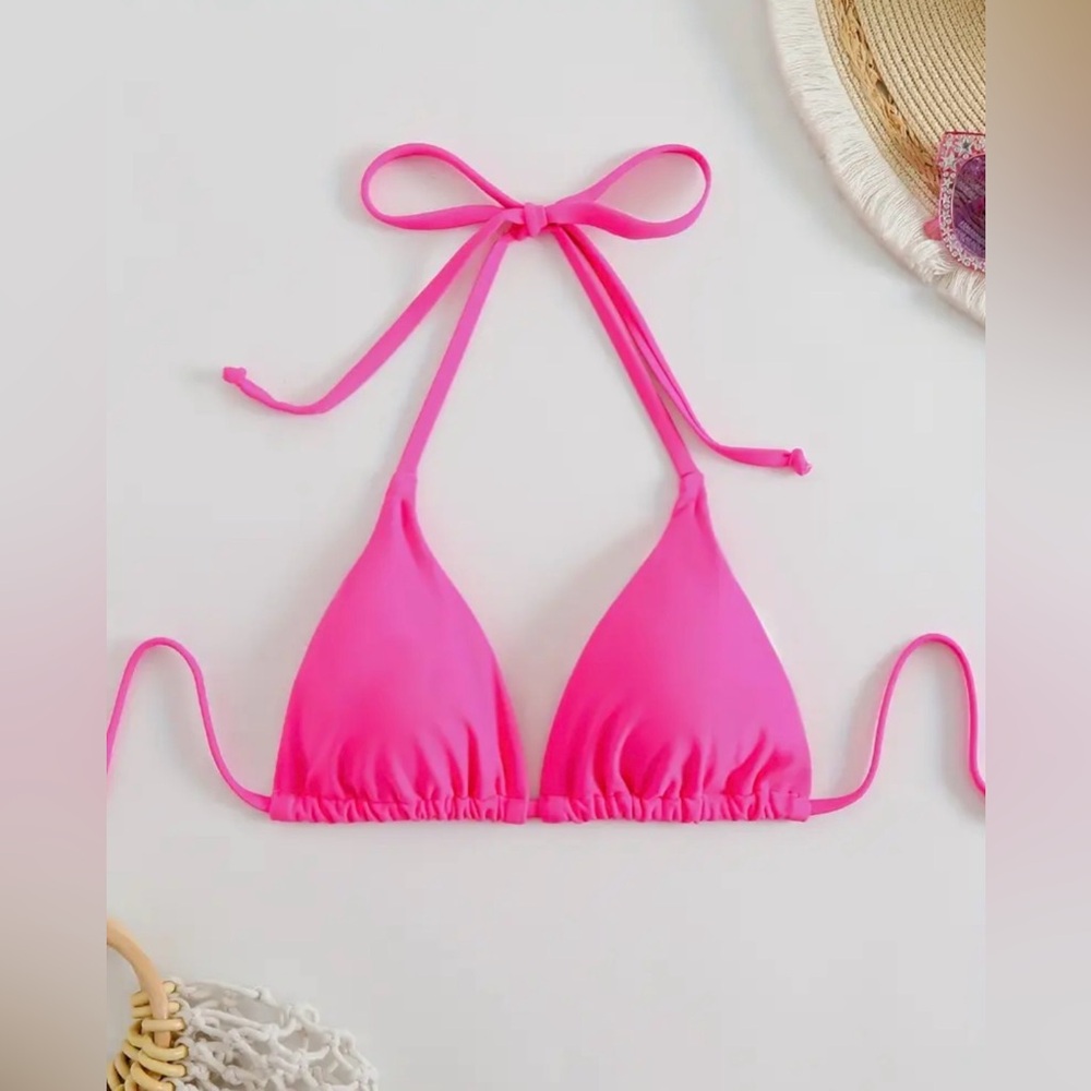 Hot Pink Triangle String Bikini Swim Swimsuit Top NWT XL